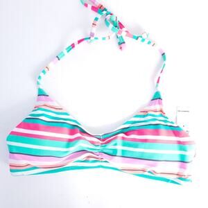 New Old Navy Swimsuit Bathing Suit Top Halter Size Medium, Stripe Pink, White